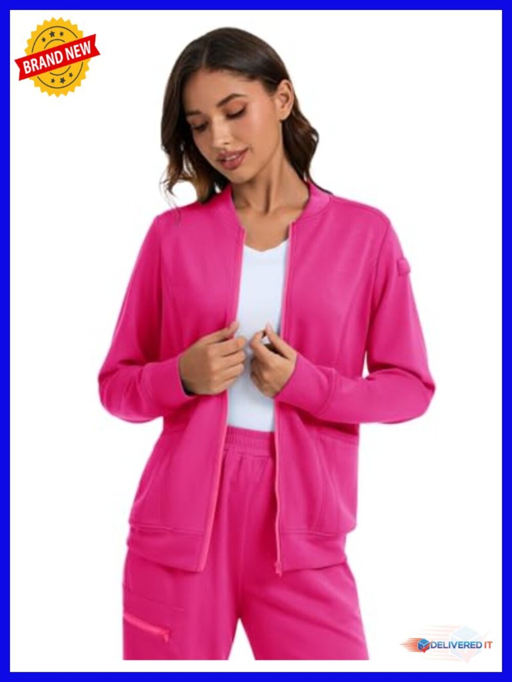 Scrub Jacket for Women Zipper Bomber with Pockets 4-Way Stretch
